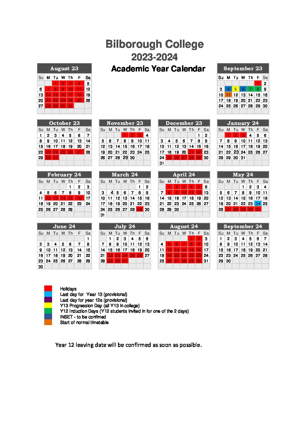 2023-24 Calendar - Bilborough College