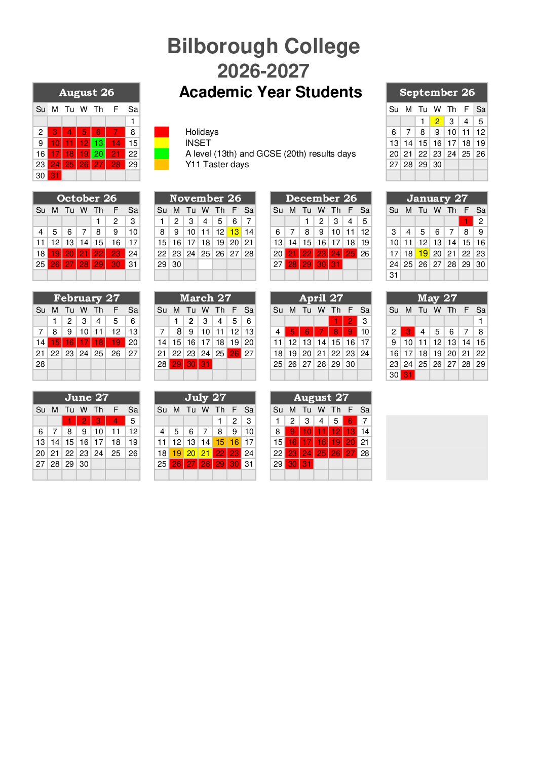 Academic Calendar 2026-27 - website - Bilborough College